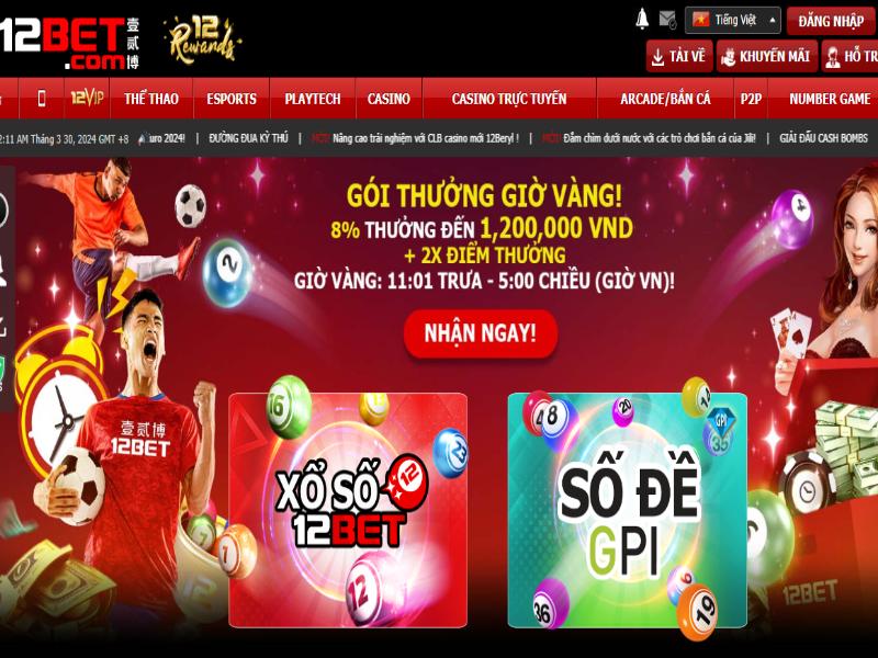 Sảnh game xổ số tại nhà cái 12Bet có giao diện bắt mắt